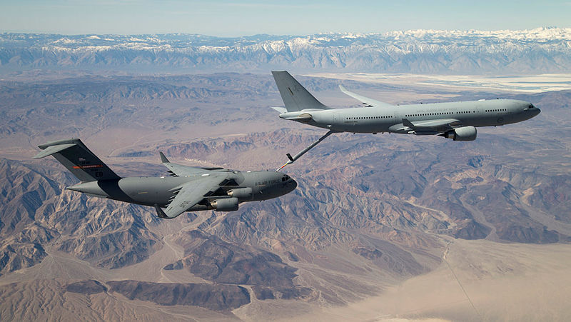 RAAF KC-30A Multi Role Tanker Transport (MRTT) to a United States Air Force C-17A Globemaster III